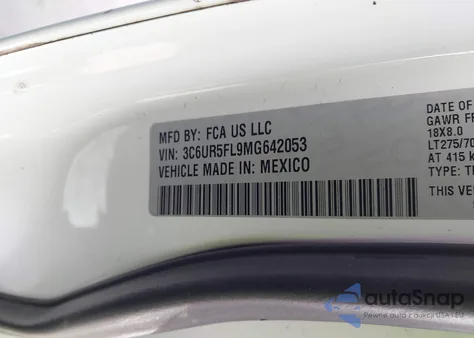 2021 Ram 2500 Laramie 4X4 6'4 Box z USA, uszkodzony, nr VIN 3C6UR5FL9MG642053